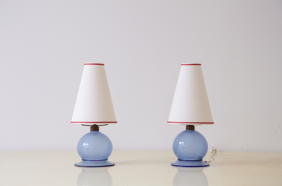 Venini Murano  Coppia di piccole lampade in vetro soffiato di Murano. Anni 40