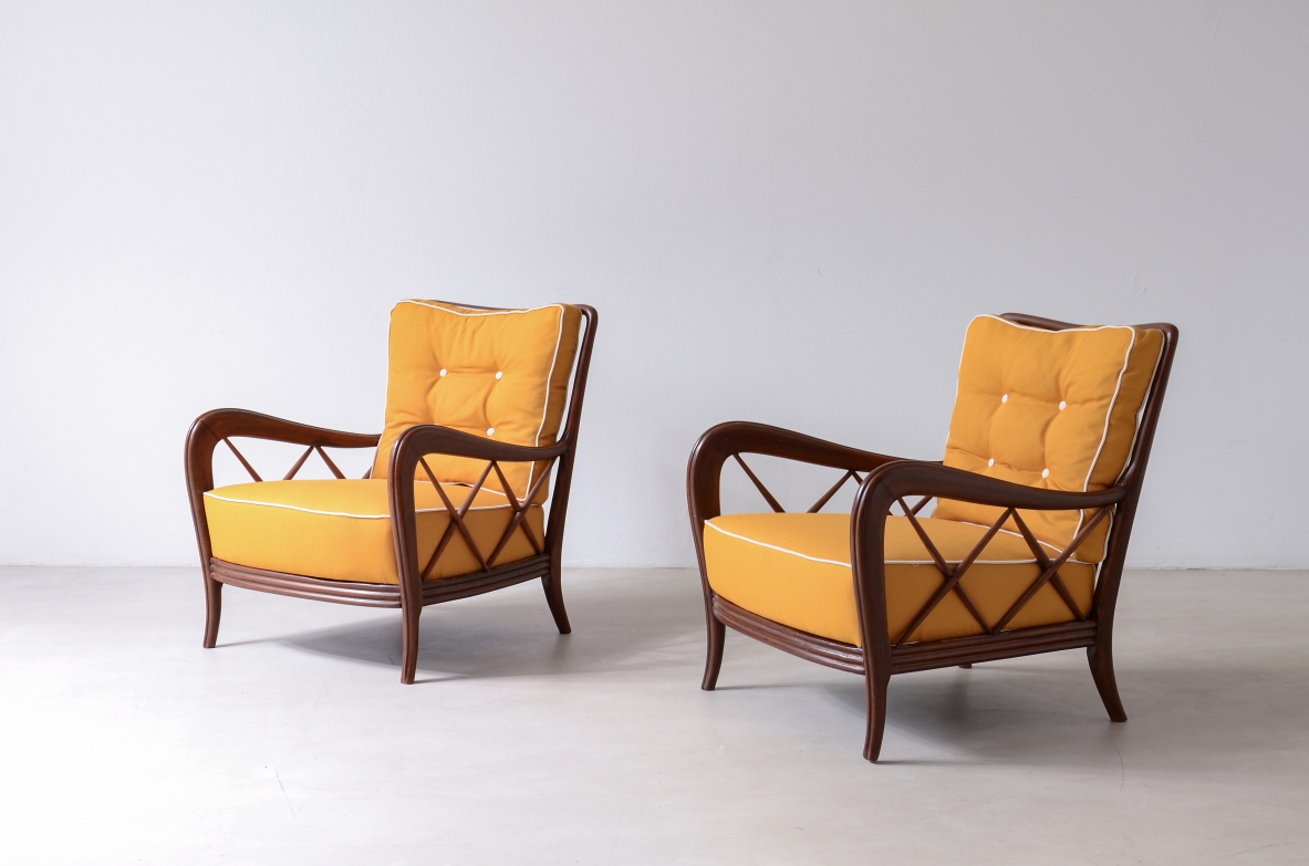 Paolo Buffa, Pair of cherrywood armchairs with upholstered seat