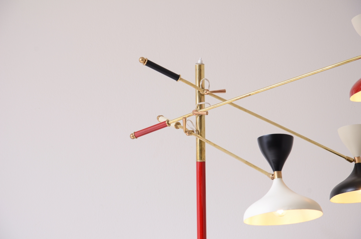 Stilnovo Milano  Rara lampada con stelo in ottone colorato e tre bracci anni 50