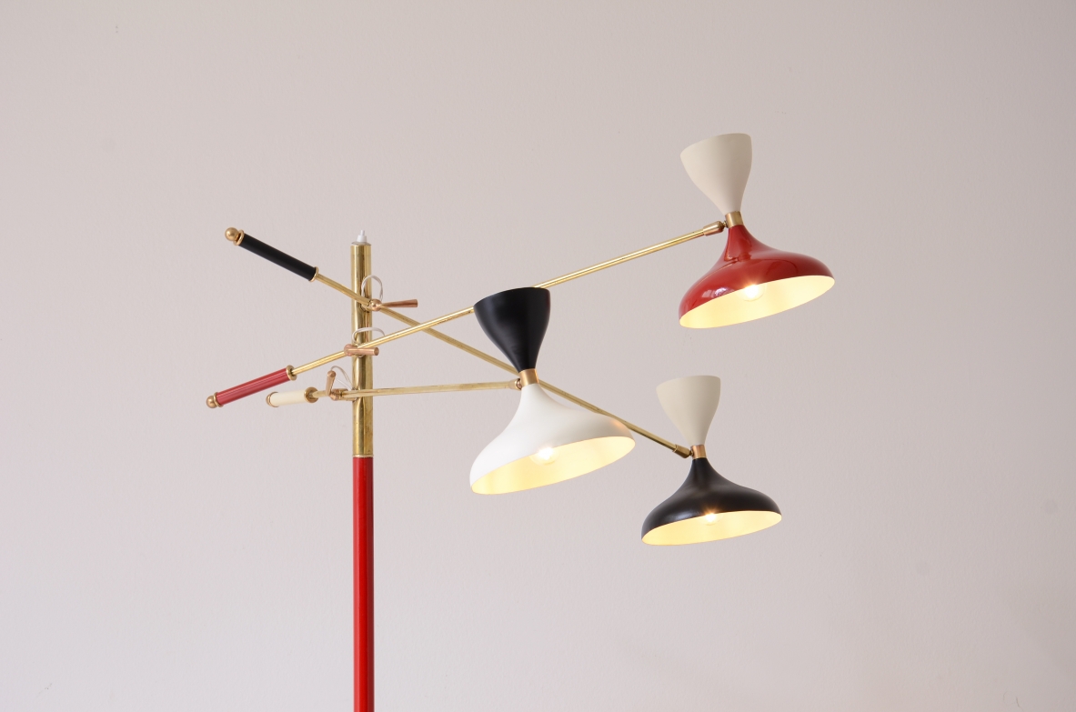Stilnovo Milano  Rara lampada con stelo in ottone colorato e tre bracci anni 50