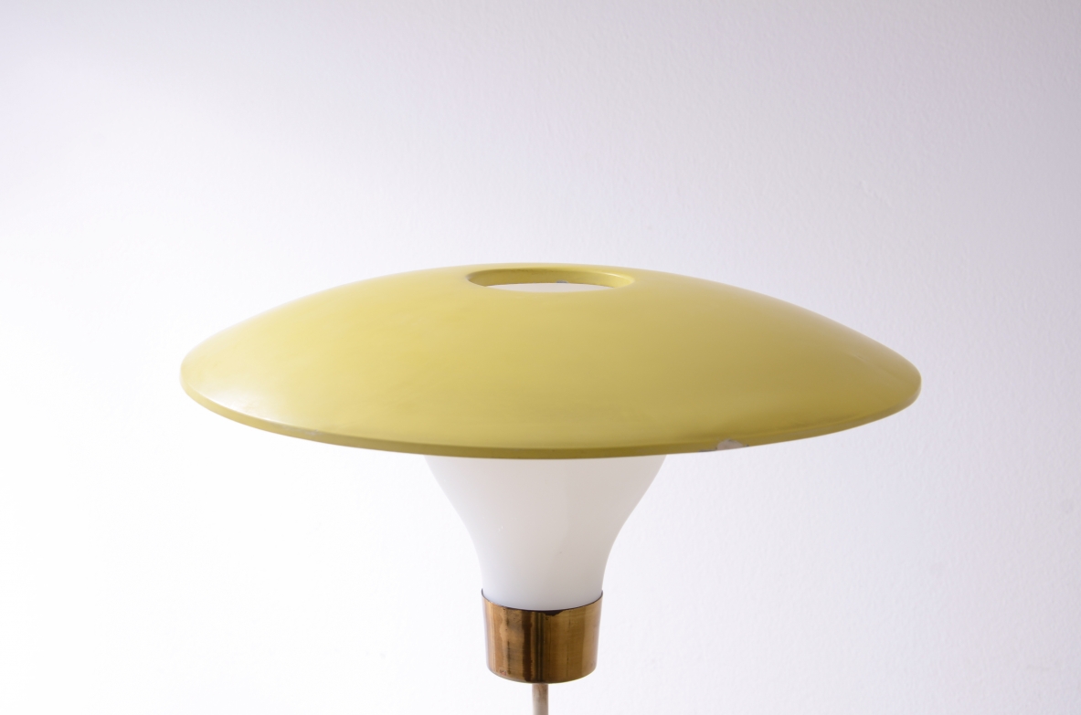 Attr. Stilnovo Milano1960s.Metal and brass lamp with opaline glass lampshade. Original color
