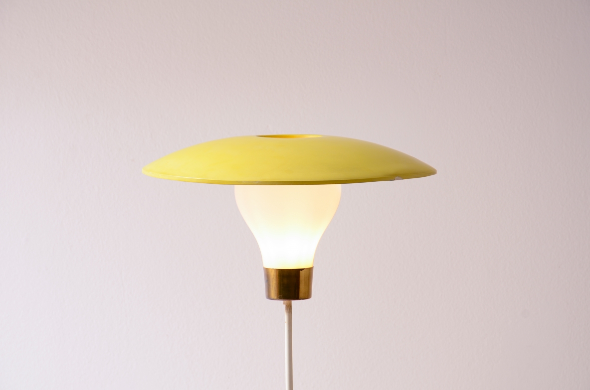 Attr. Stilnovo Milano1960s.Metal and brass lamp with opaline glass lampshade. Original color