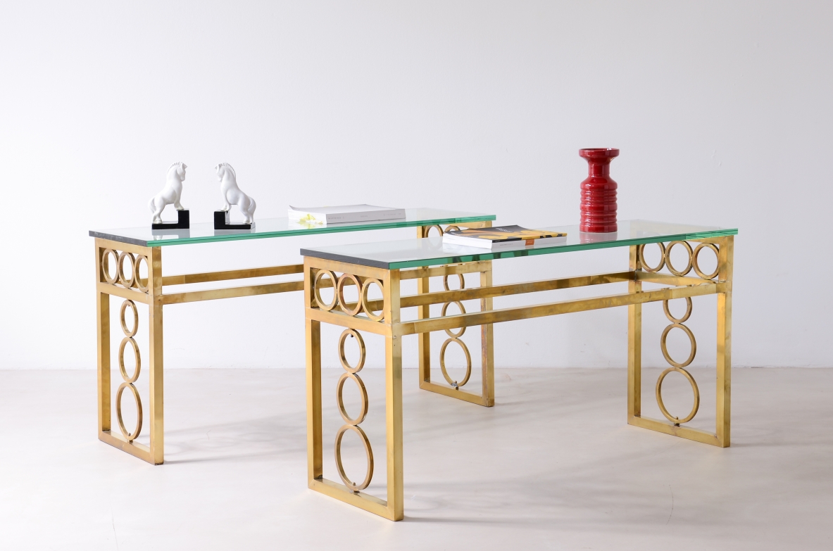 Pair of 1970's French bronze console tables