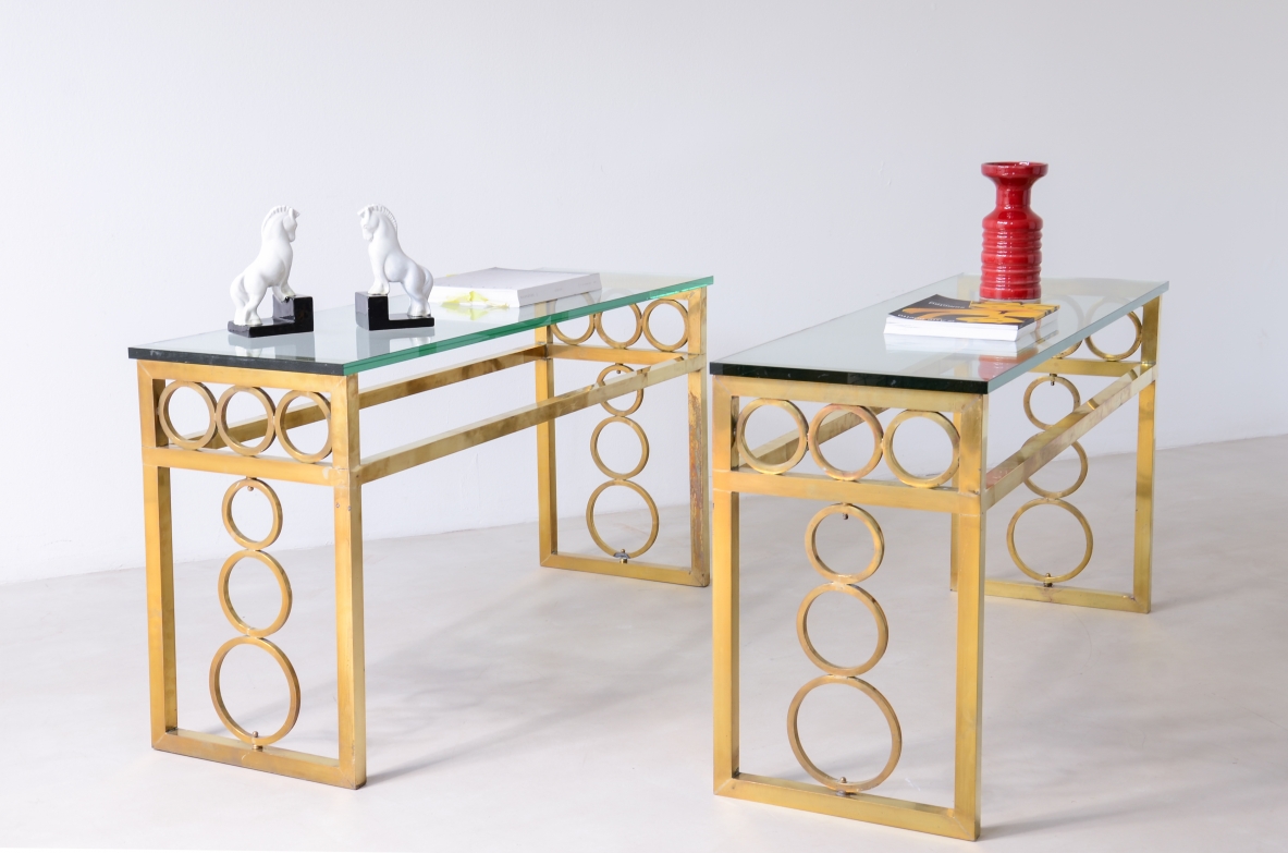 Pair of 1970's French bronze console tables
