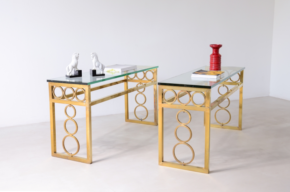 Pair of 1970's French bronze console tables