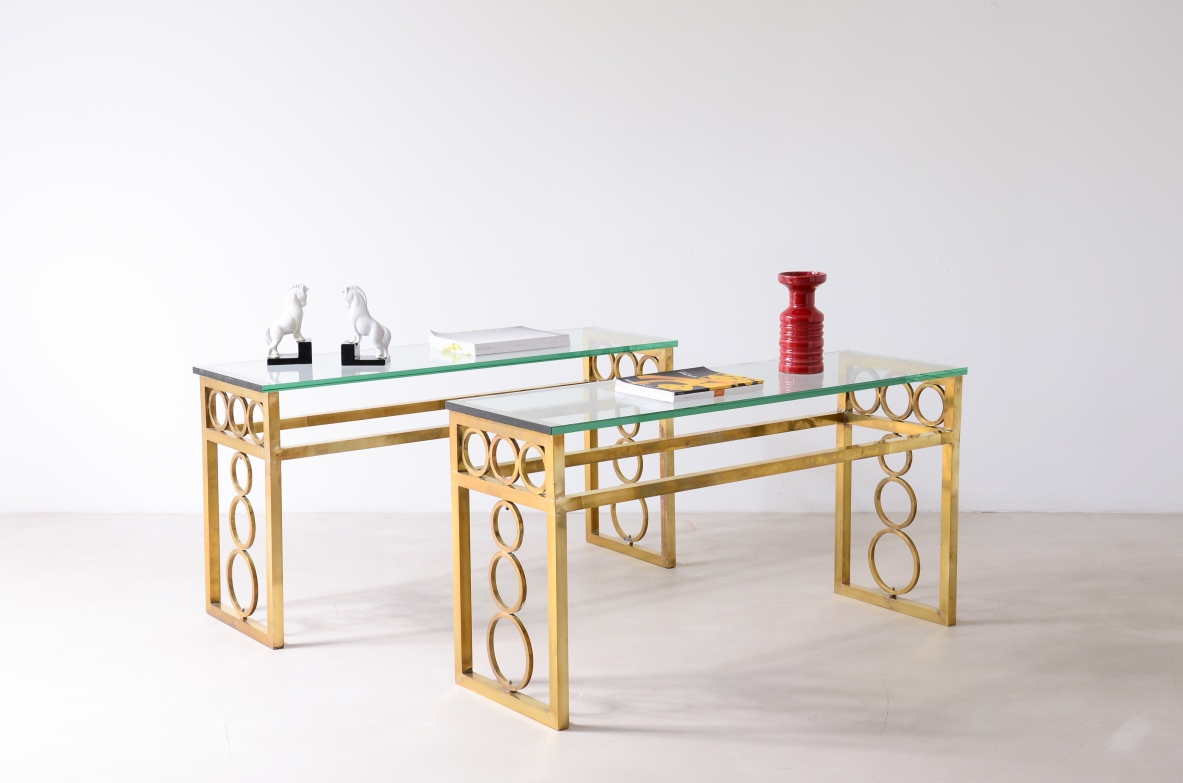 Pair of 1970's French bronze console tables