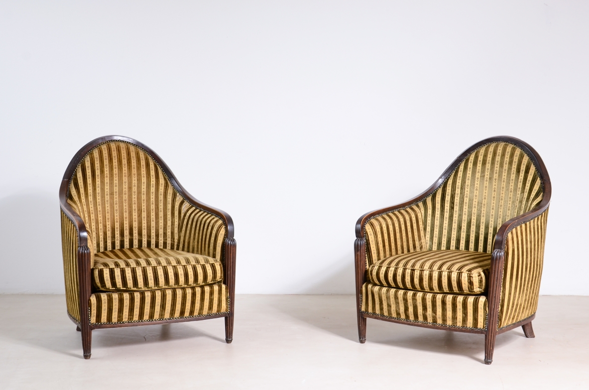Pair of elegant armchairs French manufacture, Art Deco period, ca. 1930.
