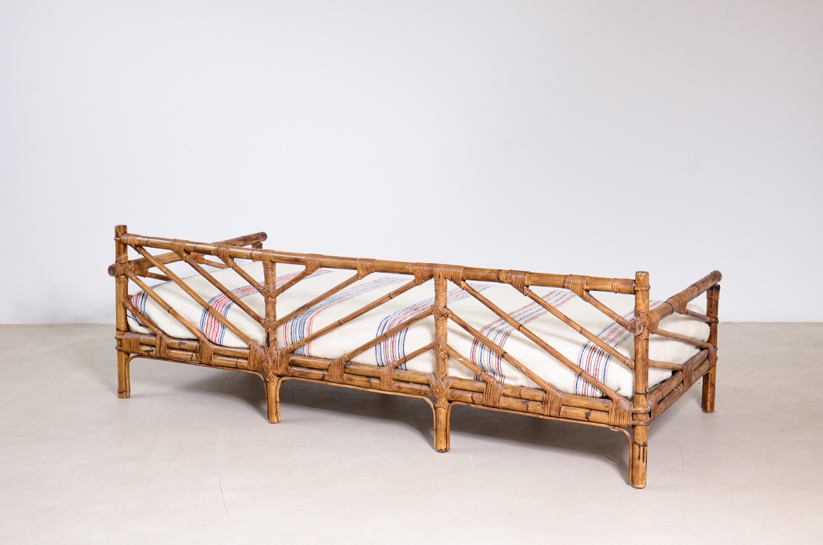 Sofa/bed in rattan and woven rush.  Manifactured by Vivai del Sud, Italy, ca.1960.