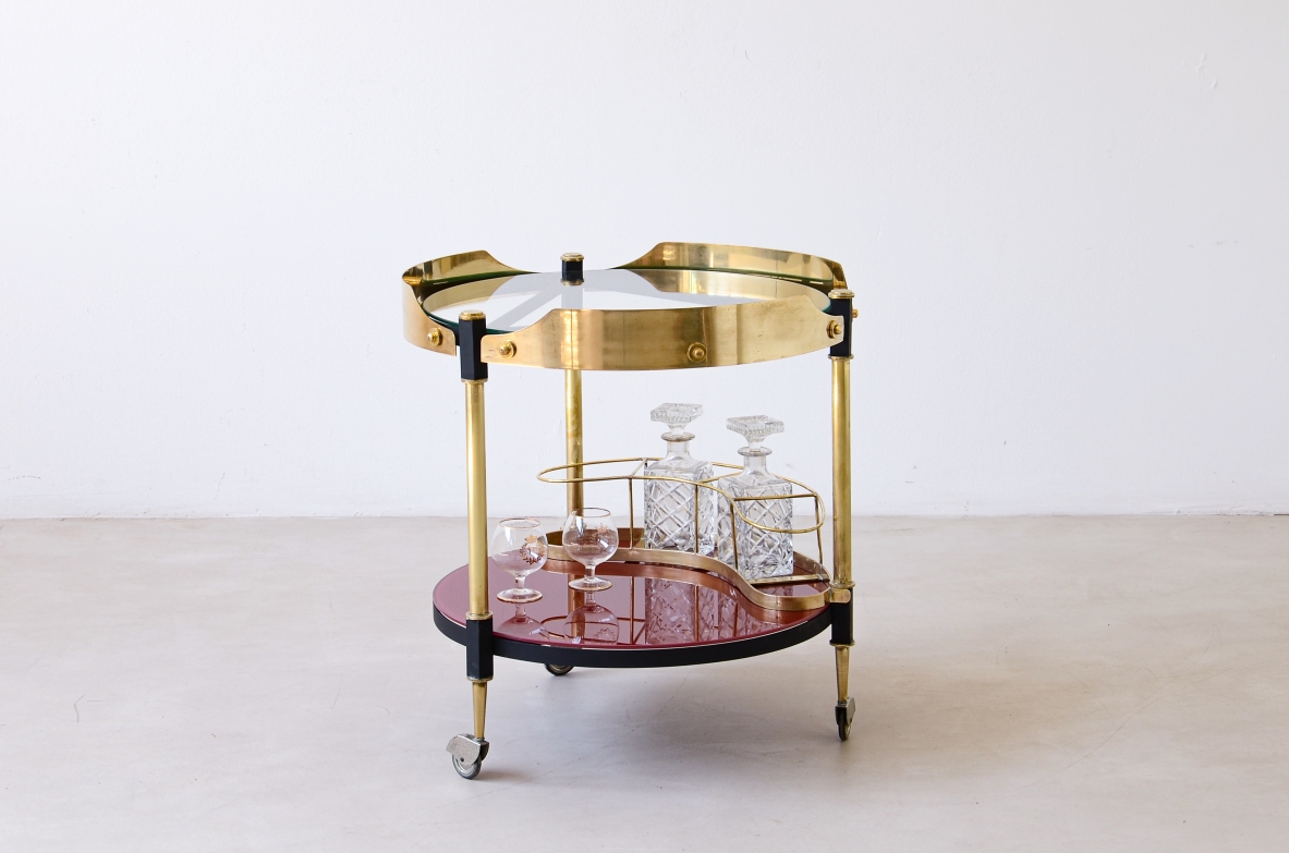 Luigi Caccia Dominioni Splendid trolley in brass and metal Manufactured by Azucena in 1960s