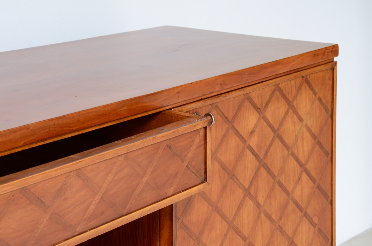 Gio Ponti,  splendid highboard with a wooden front inlaid with a checkerboard pattern, 1950
