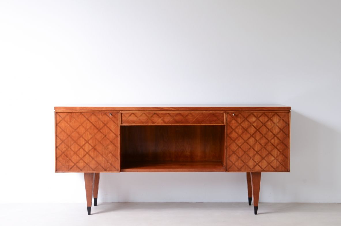 Gio Ponti,  splendid highboard with a wooden front inlaid with a checkerboard pattern, 1950