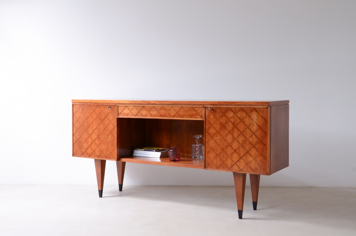 Gio Ponti,  splendid highboard with a wooden front inlaid with a checkerboard pattern, 1950