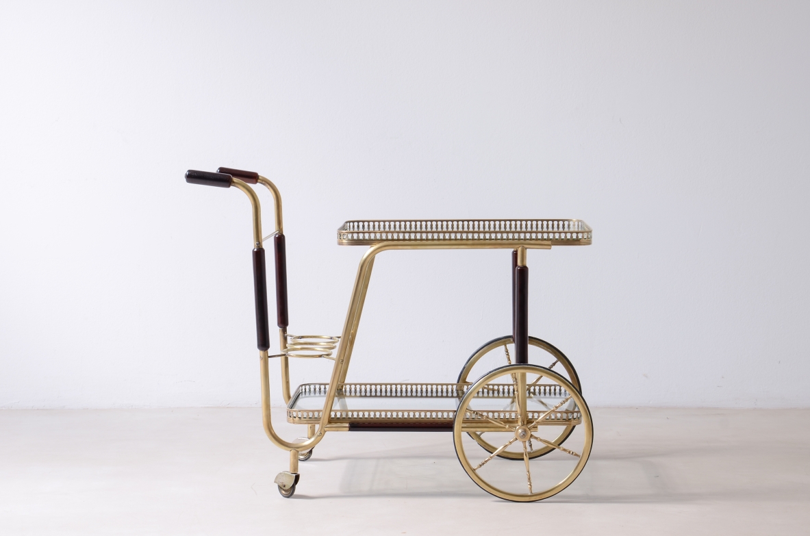 Early 1950s brass trolley bar with ebonized wood details