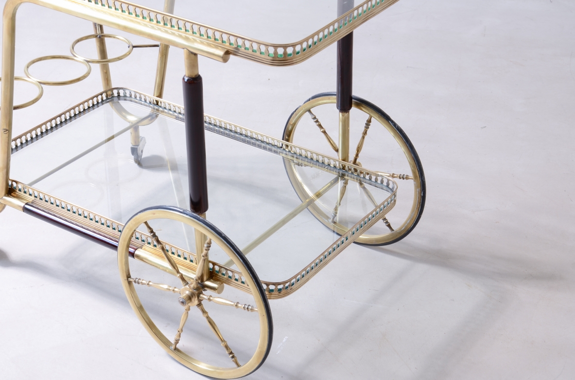 Early 1950s brass trolley bar with ebonized wood details
