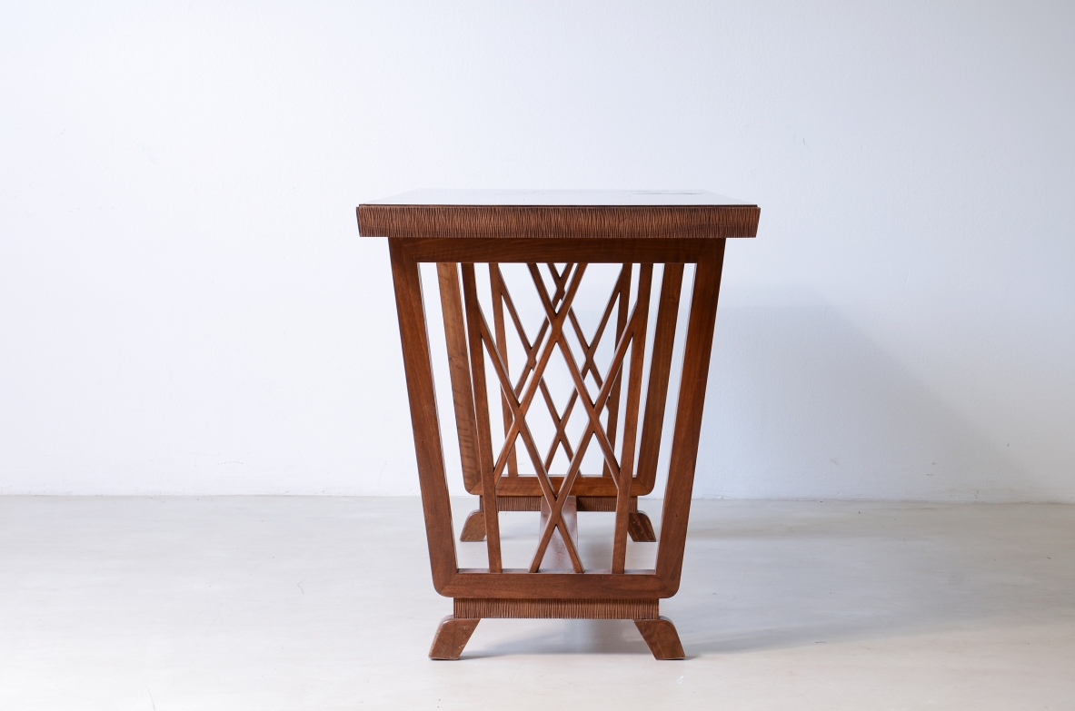 Pierluigi Colli  Elegant walnut desk with shaped uprights 1940's