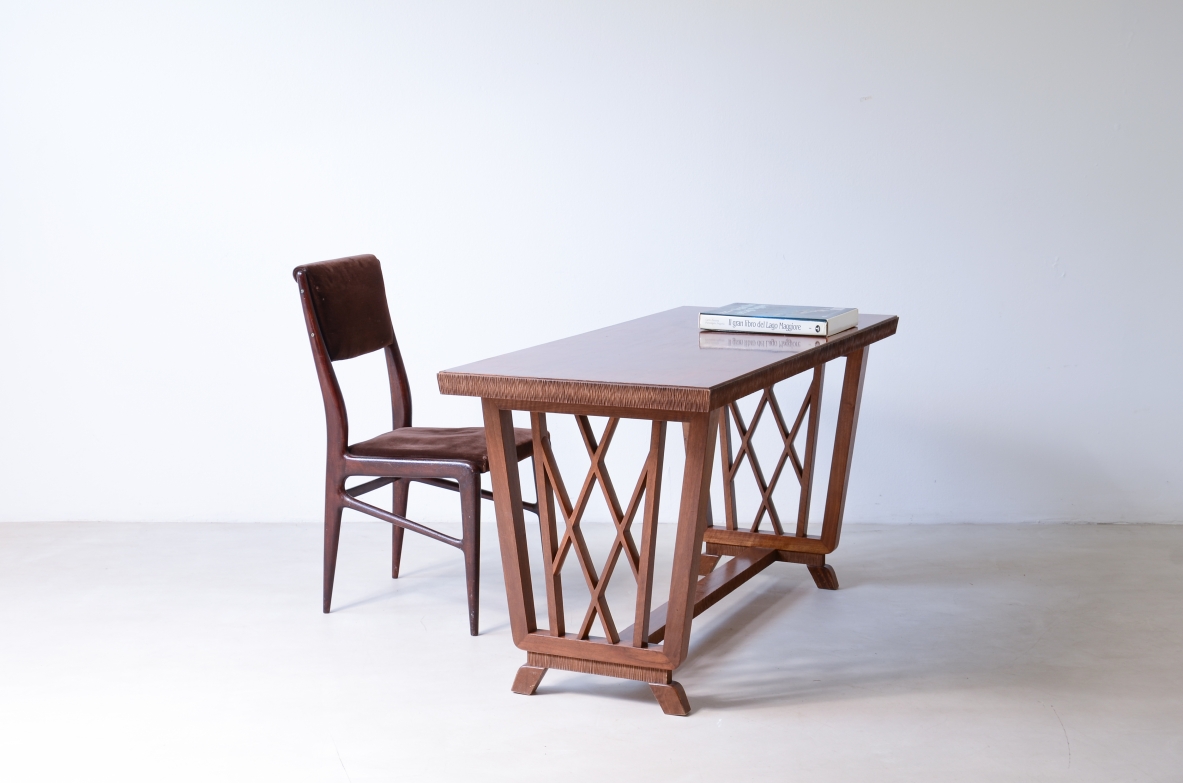 Pierluigi Colli  Elegant walnut desk with shaped uprights 1940's