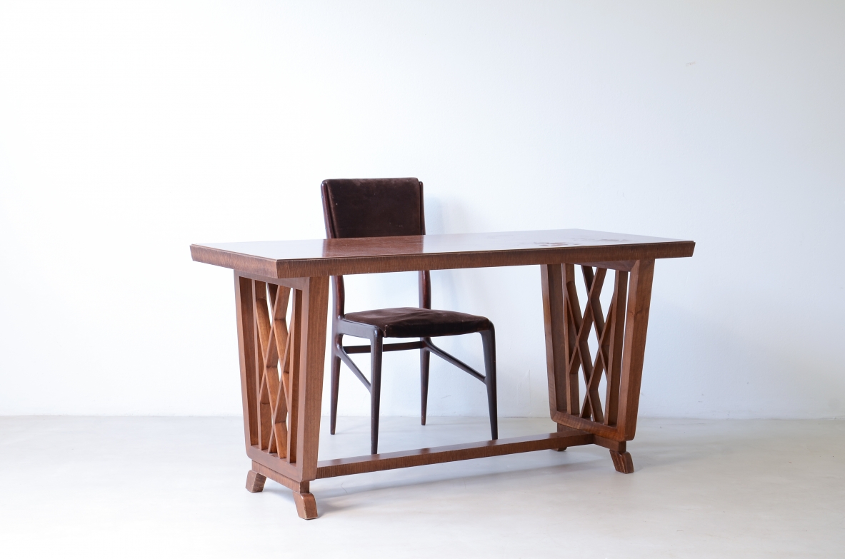 Pierluigi Colli  Elegant walnut desk with shaped uprights 1940's