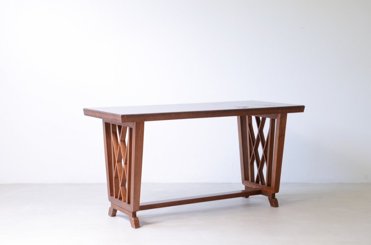 Pierluigi Colli  Elegant walnut desk with shaped uprights 1940's