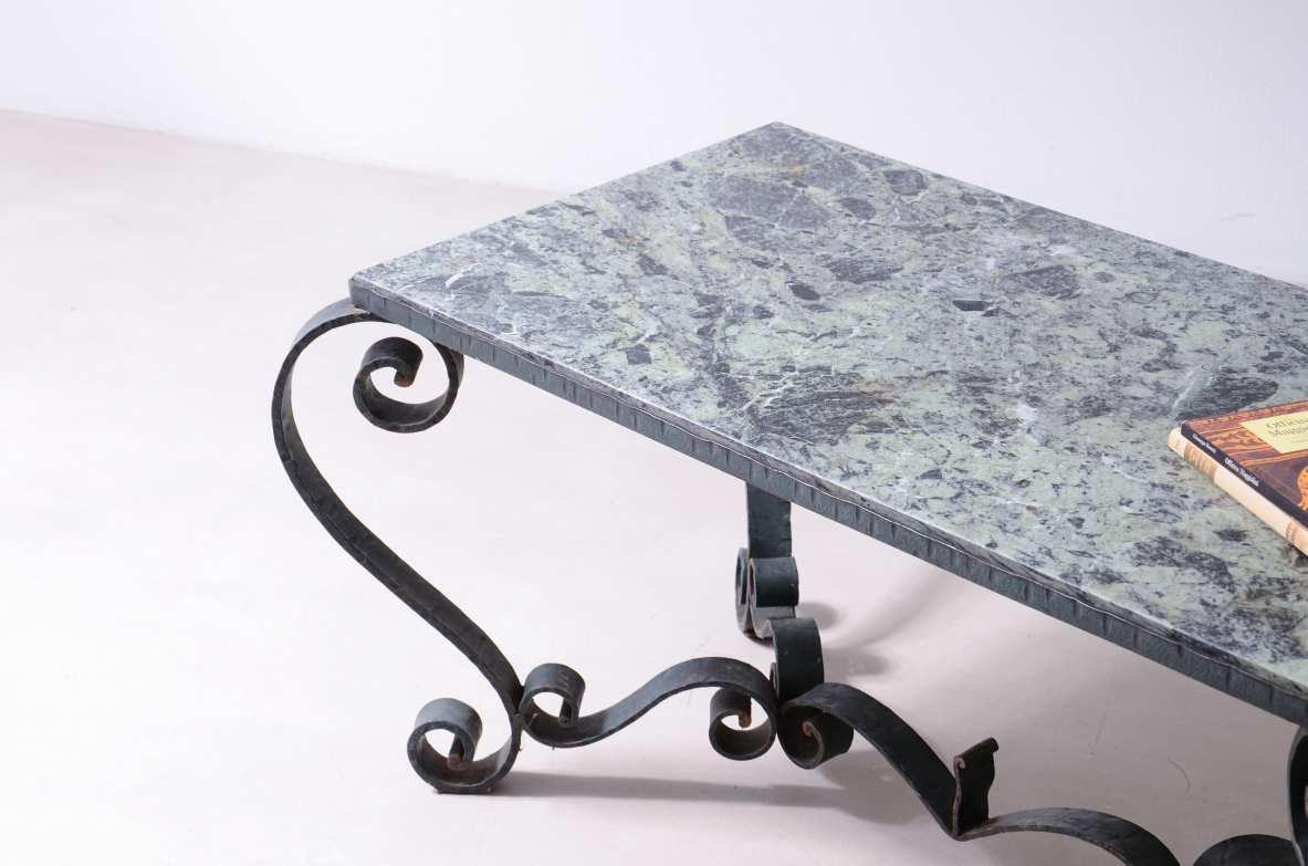 Wrought iron and copper-green lacquered coffee table, Art Deco 1930's