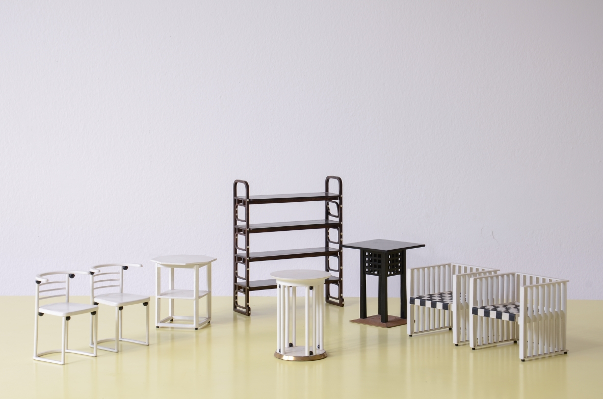 set of small models of secessionist furniture, Drawing by Joseph Hoffmann and Adolf Loos 1905-1910