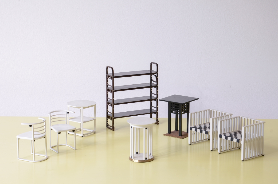 set of small models of secessionist furniture, Drawing by Joseph Hoffmann and Adolf Loos 1905-1910