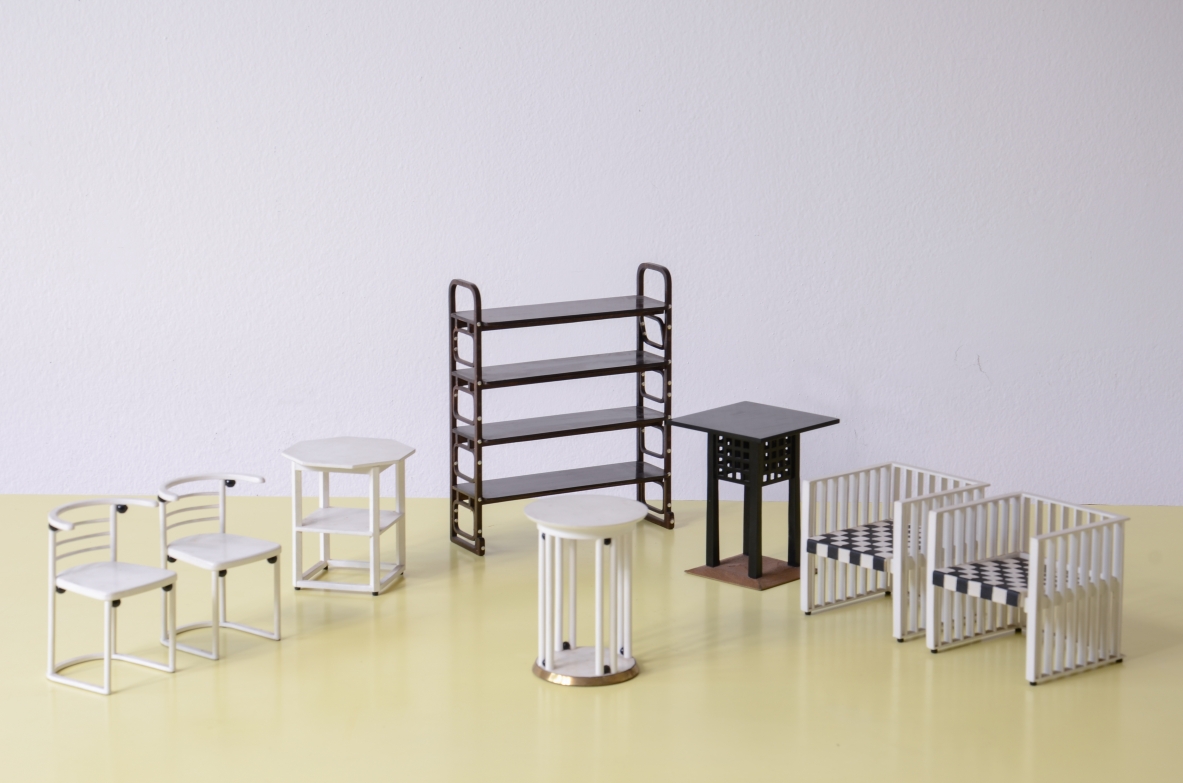 set of small models of secessionist furniture, Drawing by Joseph Hoffmann and Adolf Loos 1905-1910