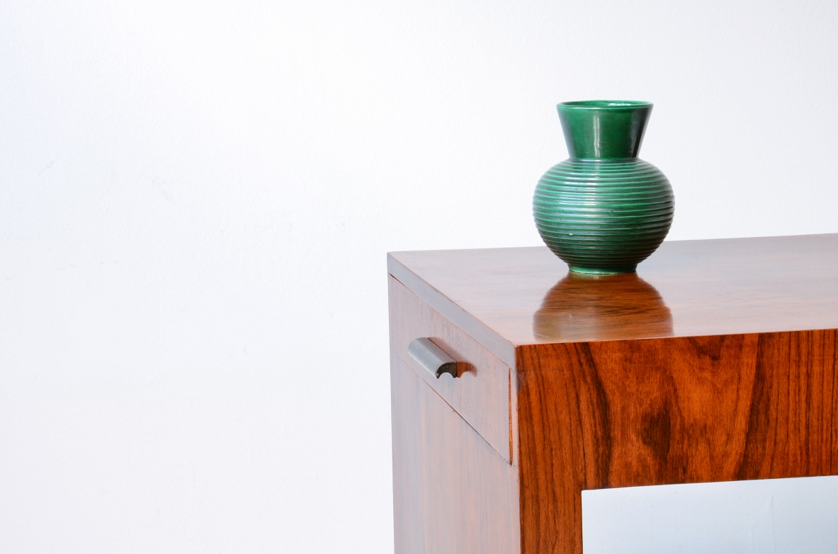 Giuseppe Pagano, Flamed walnut desk with bands and uprights