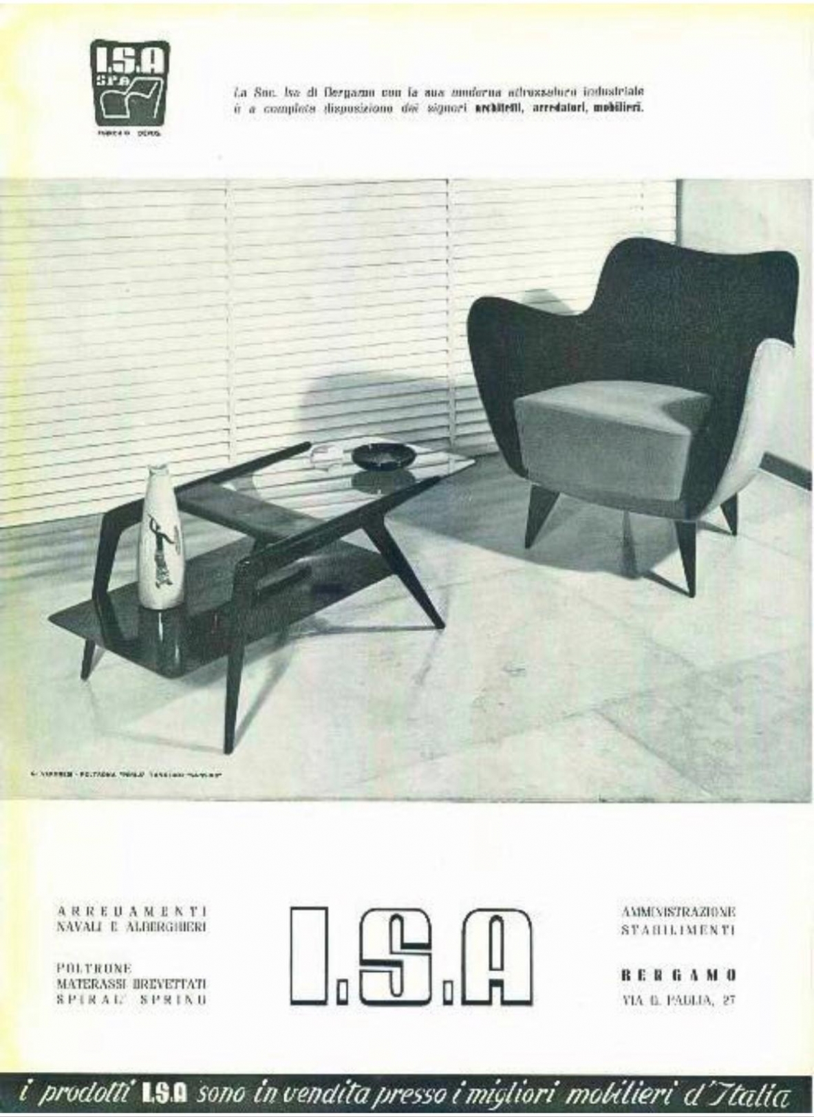 Small Coffee table, glass top by Isa Bergamo, 1950
