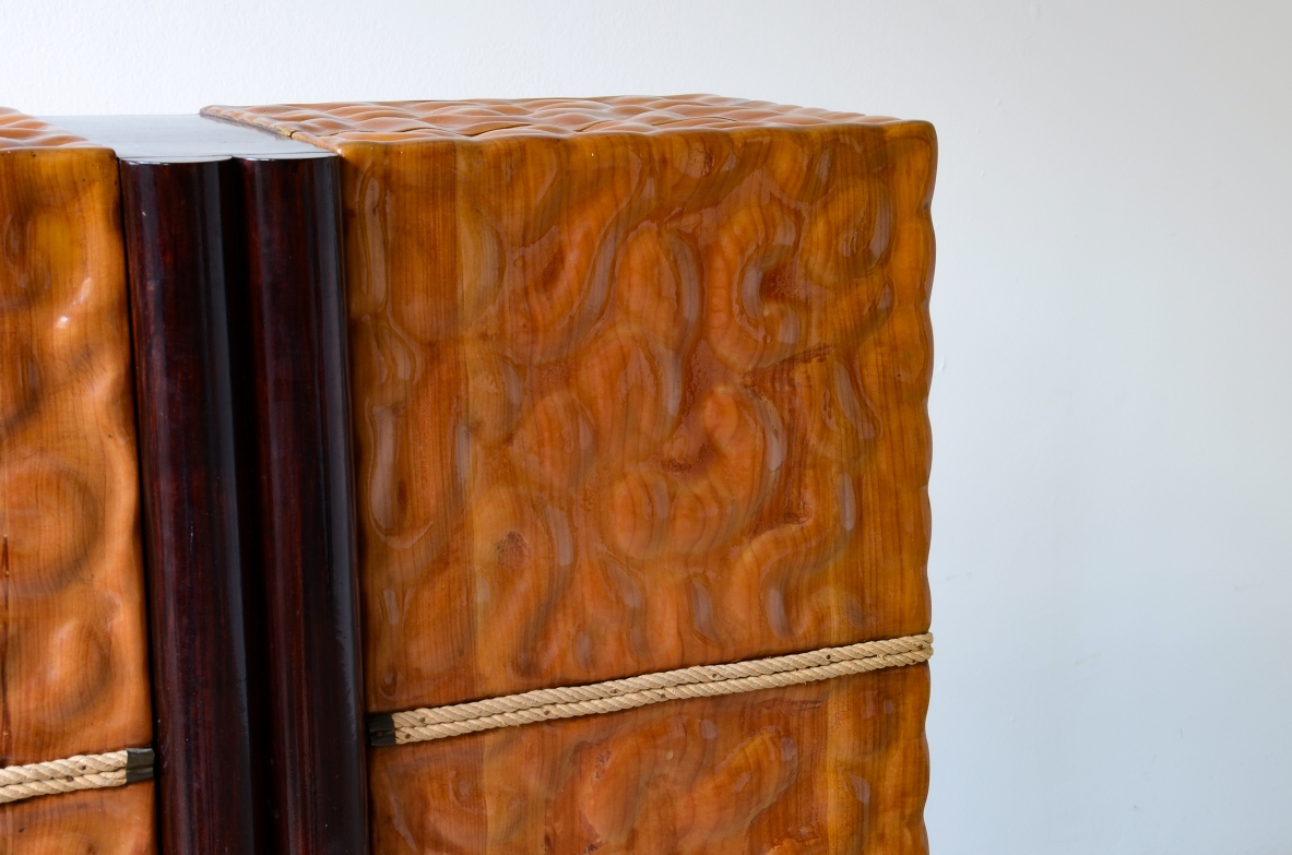 Rare lime wood bar cabinet, handcrafted like a high-quality sculpture. 1940