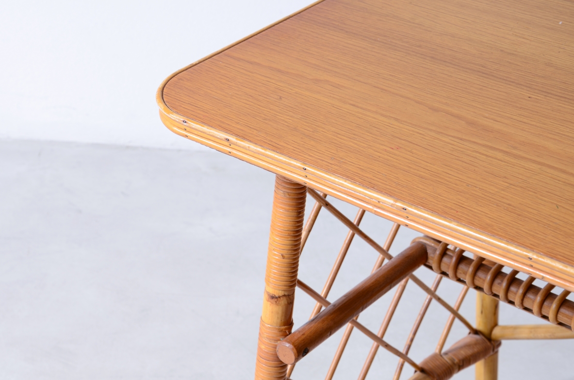 Oak and white woven center desk. Made in France, ca. 1960.