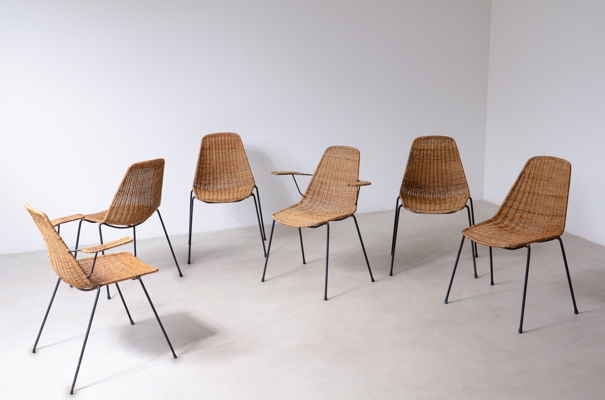 Franco Legler  Raro set di 2 poltroncine e 4 sedie modello 
