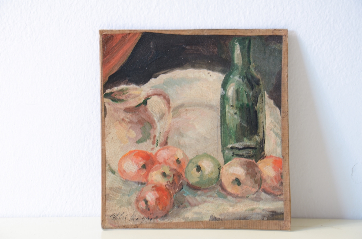 Piccola natura morta firmata Uli Biagini  Olio su carta e cartoncino, 1920ca.