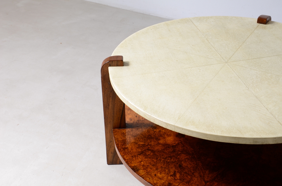 Very elegant Art Deco coffee table with a sunburst parchment top 1930