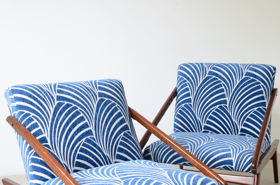pair of wooden reclining armchairs, Made by ISA Bergamo in 1954.