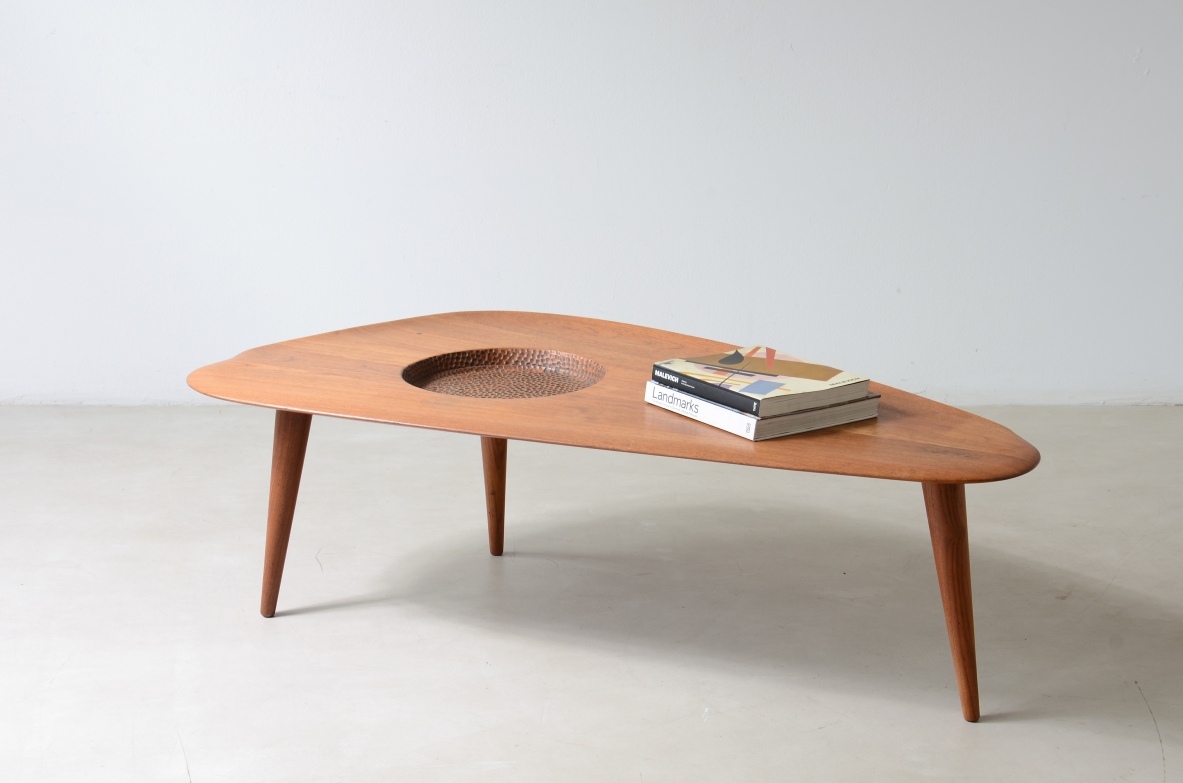 1950's  large coffee table with an organically shaped solid wood top