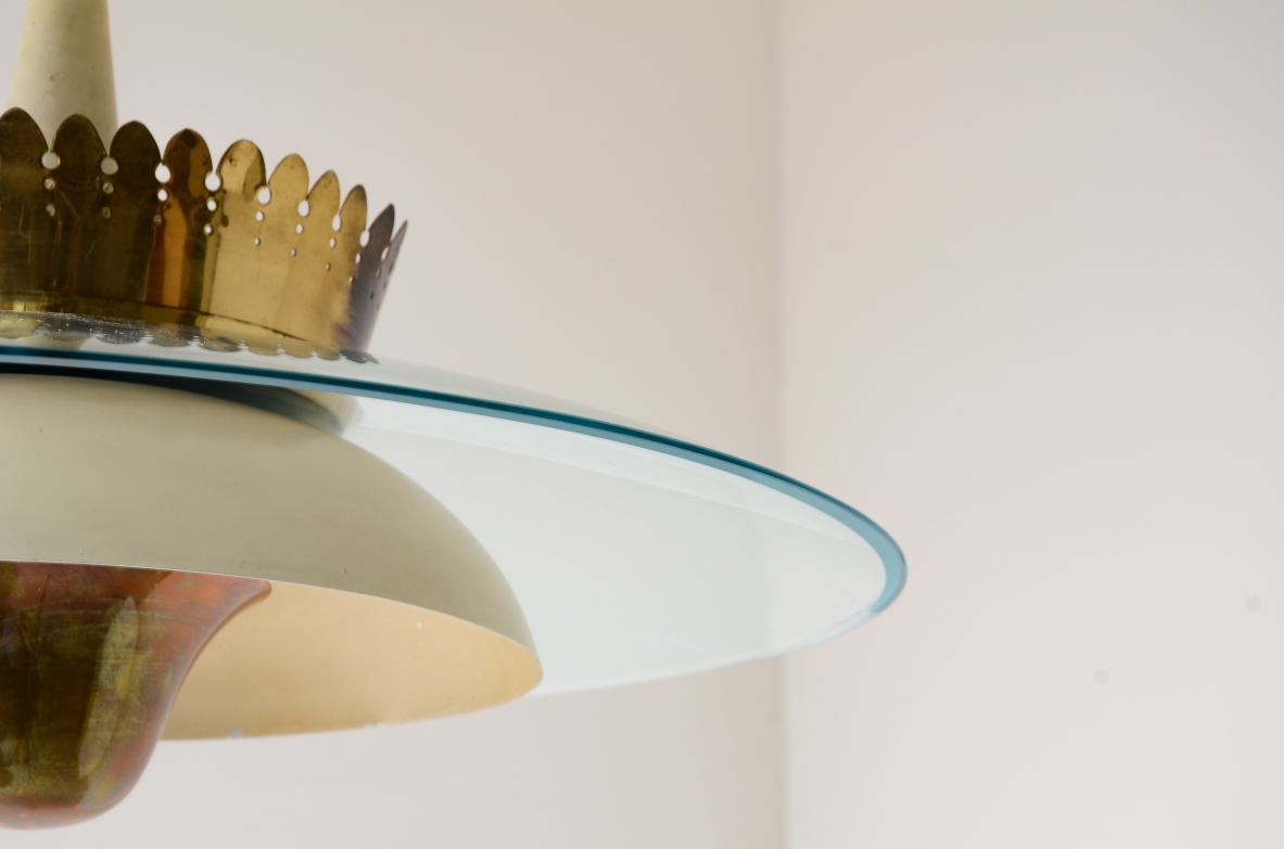 Splendido lampadario anni 40 con grande campana in vetro