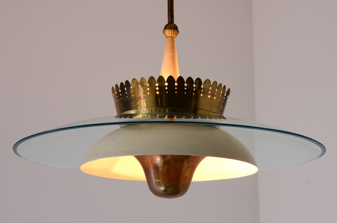 Splendido lampadario anni 40 con grande campana in vetro
