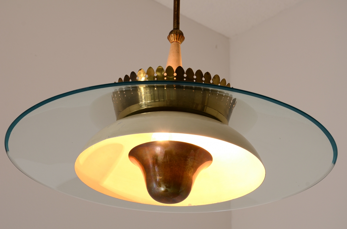 Splendido lampadario anni 40 con grande campana in vetro