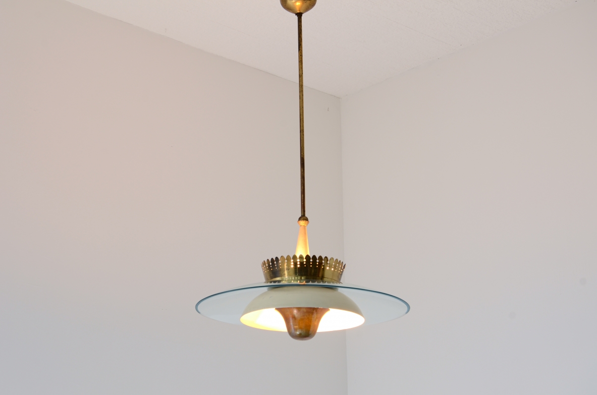 Splendido lampadario anni 40 con grande campana in vetro