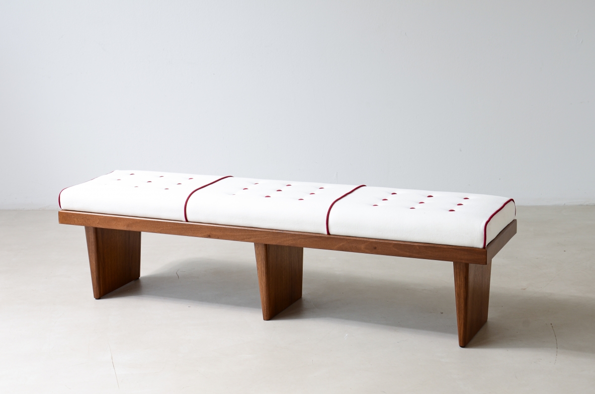 elegant bench with wooden frame and three uprights. Attribution Gio Ponti, 1950ca.