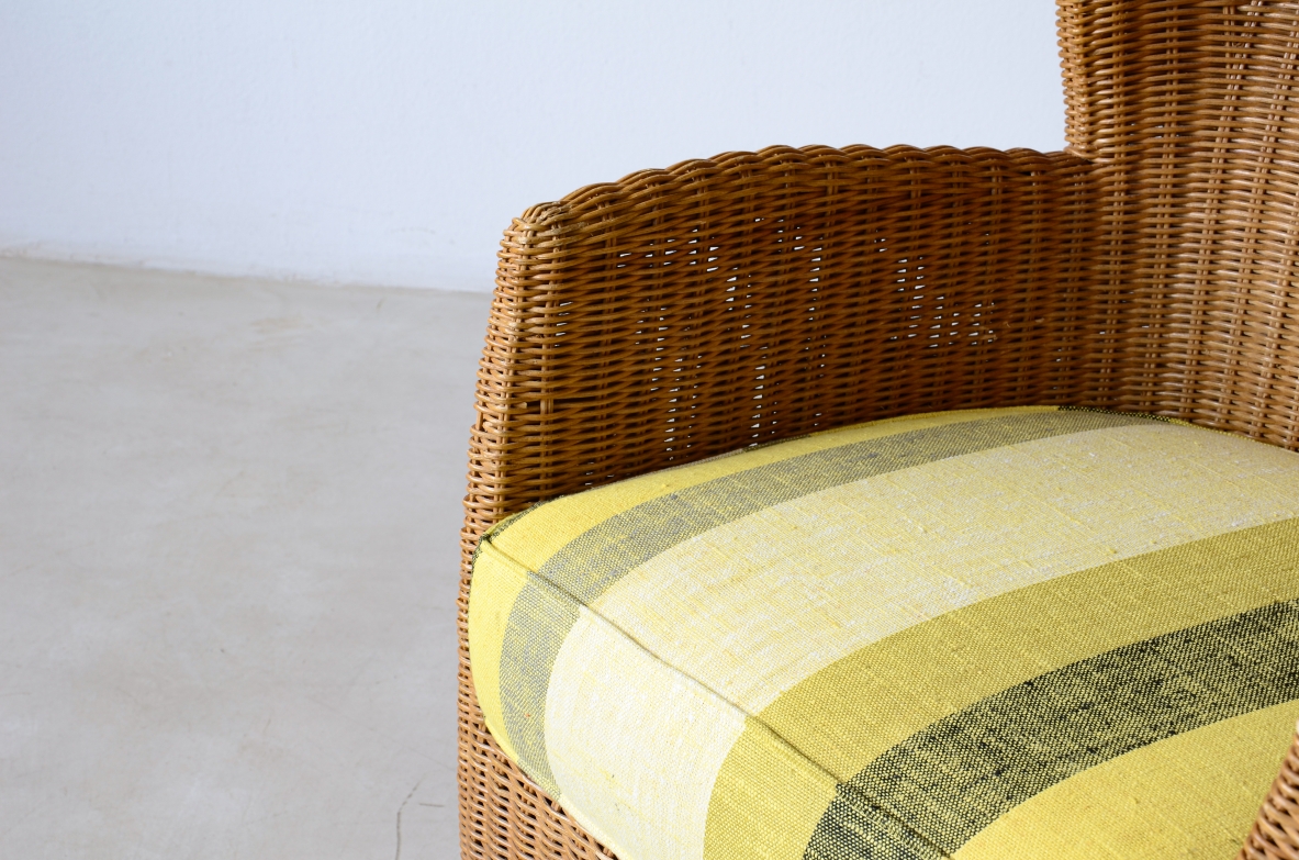 Two large woven rattan armchairs. Italian manufacture, circa 1960.
