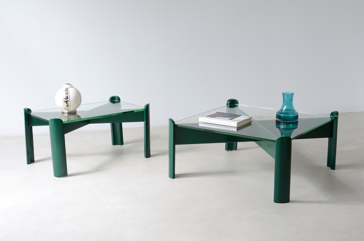 Luigi Caccia Dominioni, Two low living room, Azucena Manufactory, 1960. with thick glass