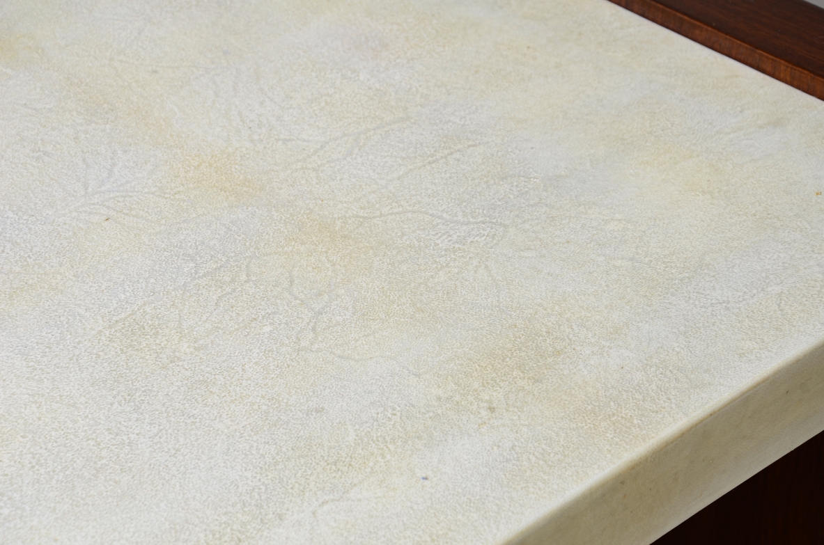 Elegant coffee table with parchment-covered