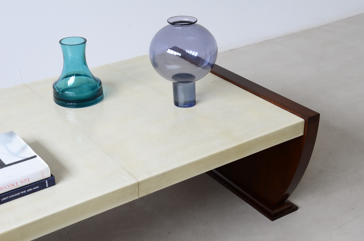 Elegant coffee table with parchment-covered