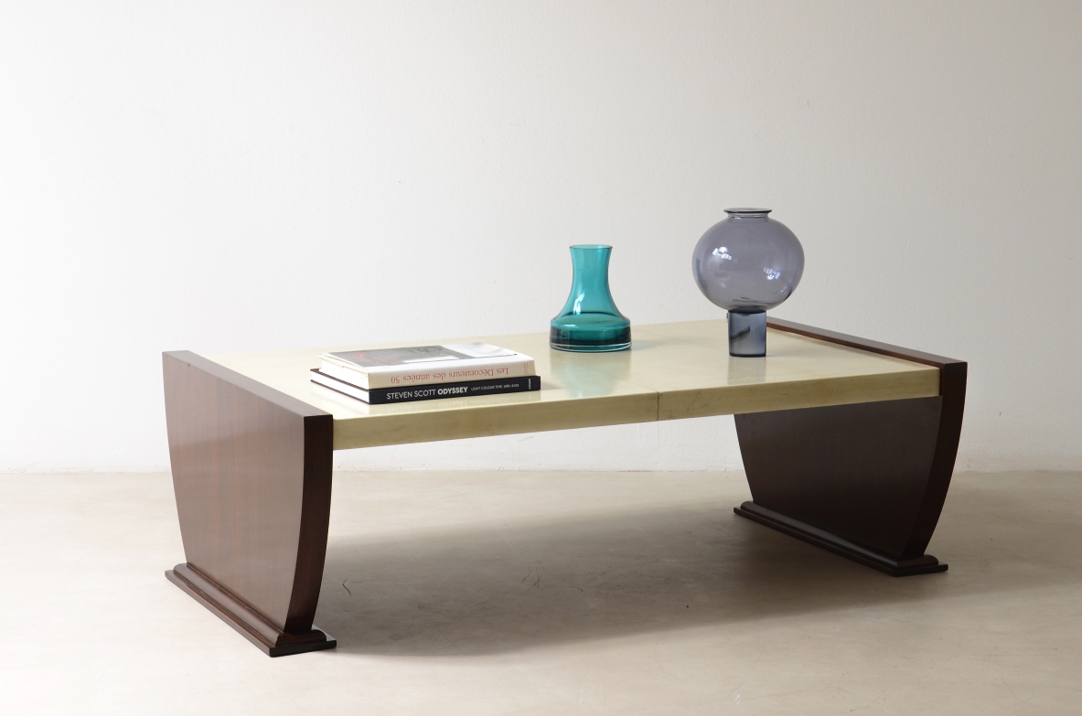 Elegant coffee table with parchment-covered