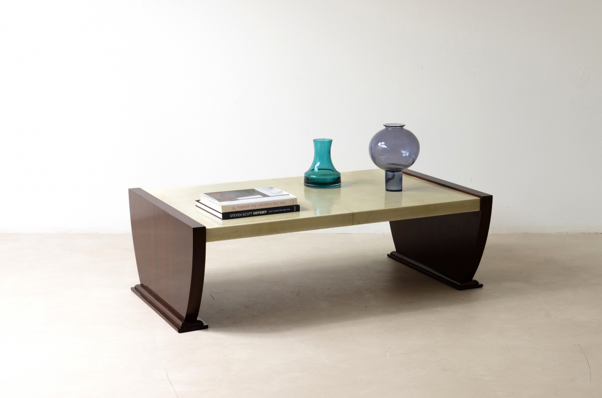 Elegant coffee table with parchment-covered