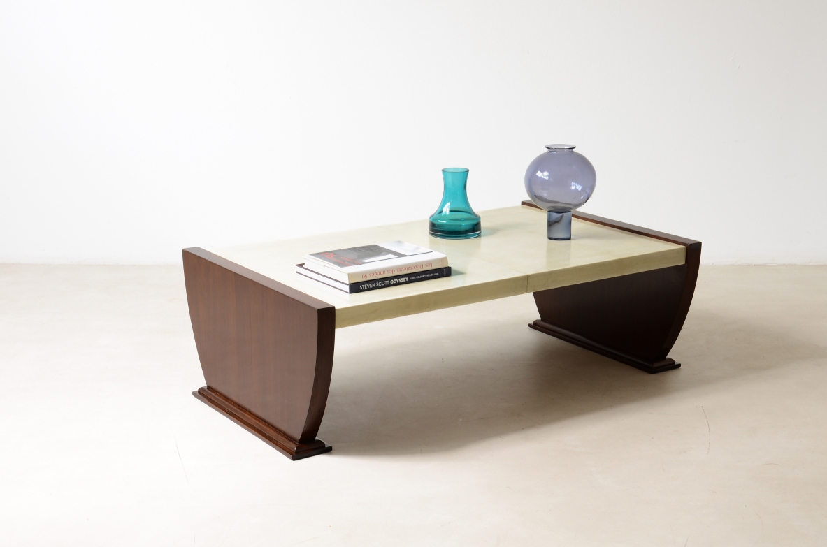 Elegant coffee table with parchment-covered