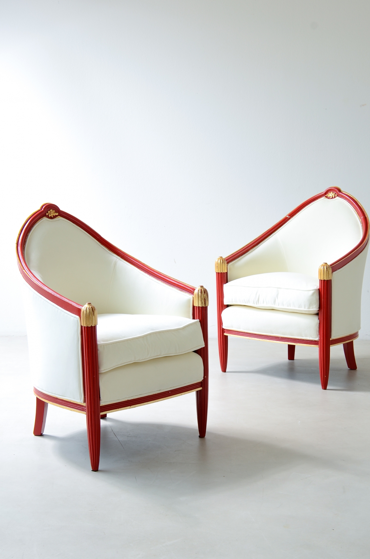 pair of lacquered and gilded wood tub chairs France, circa 1930.