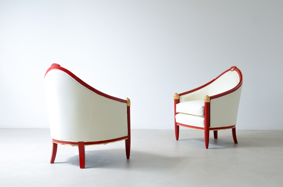pair of lacquered and gilded wood tub chairs France, circa 1930.