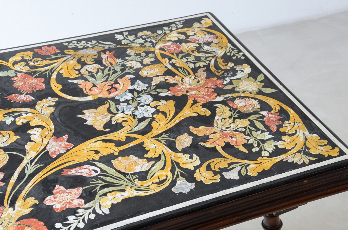 Stunning table with a rectangular polychrome scagliola top,ca. 1700-1730.